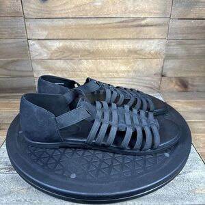 Eileen Fisher Rato Womens Size 6.5 Black Slip On Leather Elastic Sandals Stretch